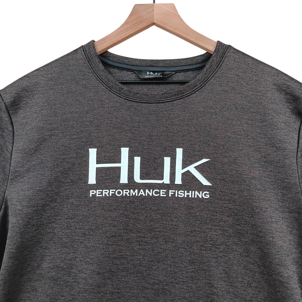 Huk Sweatshirt Mens L Black Performance Fishing Spell Out Logo Active Gorpcore